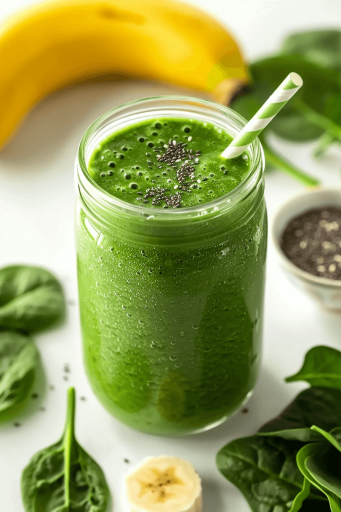 Green smoothie with spinach and banana for 3 Day Detox Weight Loss Smoothie cleanse