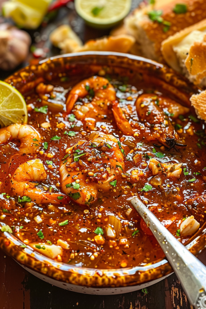 The Ultimate Guide to Seafood Boil Sauce: Delicious, Easy & Irresistible 11 Bowl of spicy seafood boil sauce with shrimp, garlic, and lime slices