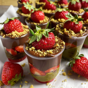 Dubai chocolate strawberries in dessert cups