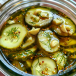 The Best dill pickle slices Recipe for Crunchy, Tangy Perfection 7 Freshly made dill pickle slices in mason jars with garlic and dill