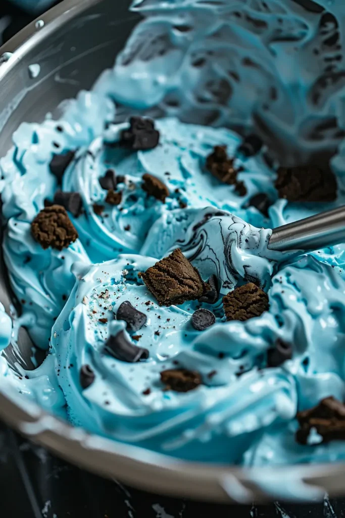 Cookie Monster Ice Cream – The Ultimate No-Churn Treat That’ll Blow Your Mind 10 Mixing blue cookie monster ice cream with cookies
