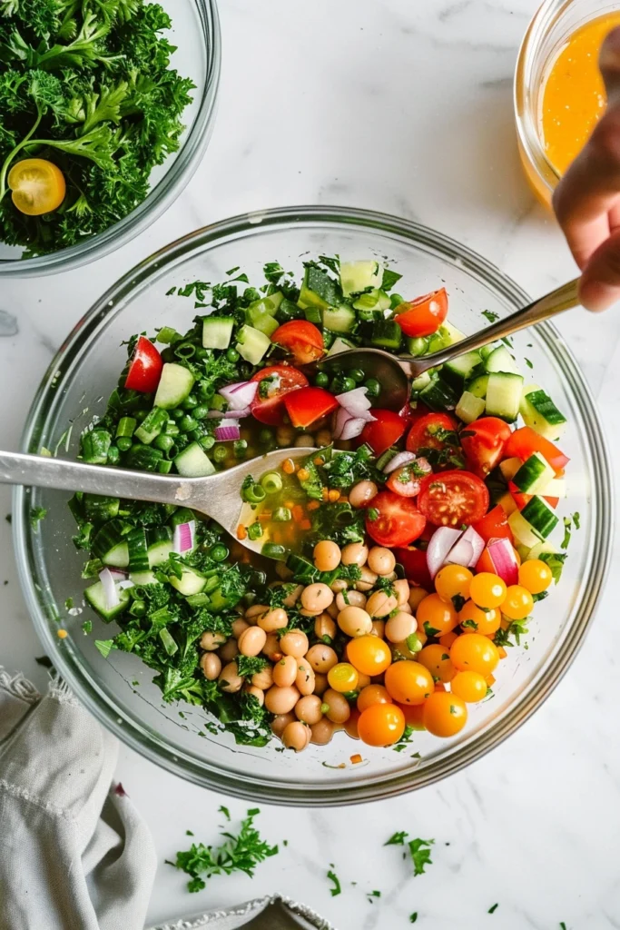 Dense Bean Salad: The Ultimate Nutrient-Packed Meal You’ll Love 10 Mixing dense bean salad with olive oil dressing