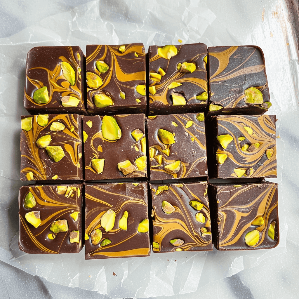 Pistachio chocolate bar close-up with roasted pistachios