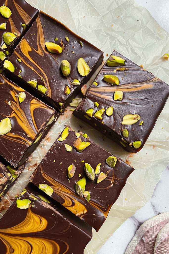 Pistachio Chocolate Bar: The Ultimate Nutty-Choco Treat You Need to Taste 8 Pistachio chocolate bar with tahini swirls and chopped pistachios on top