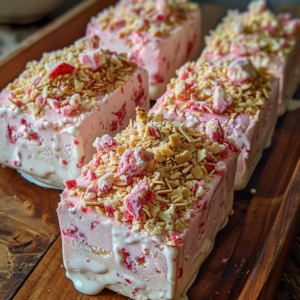Homemade strawberry shortcake ice cream with crunchy cookie topping