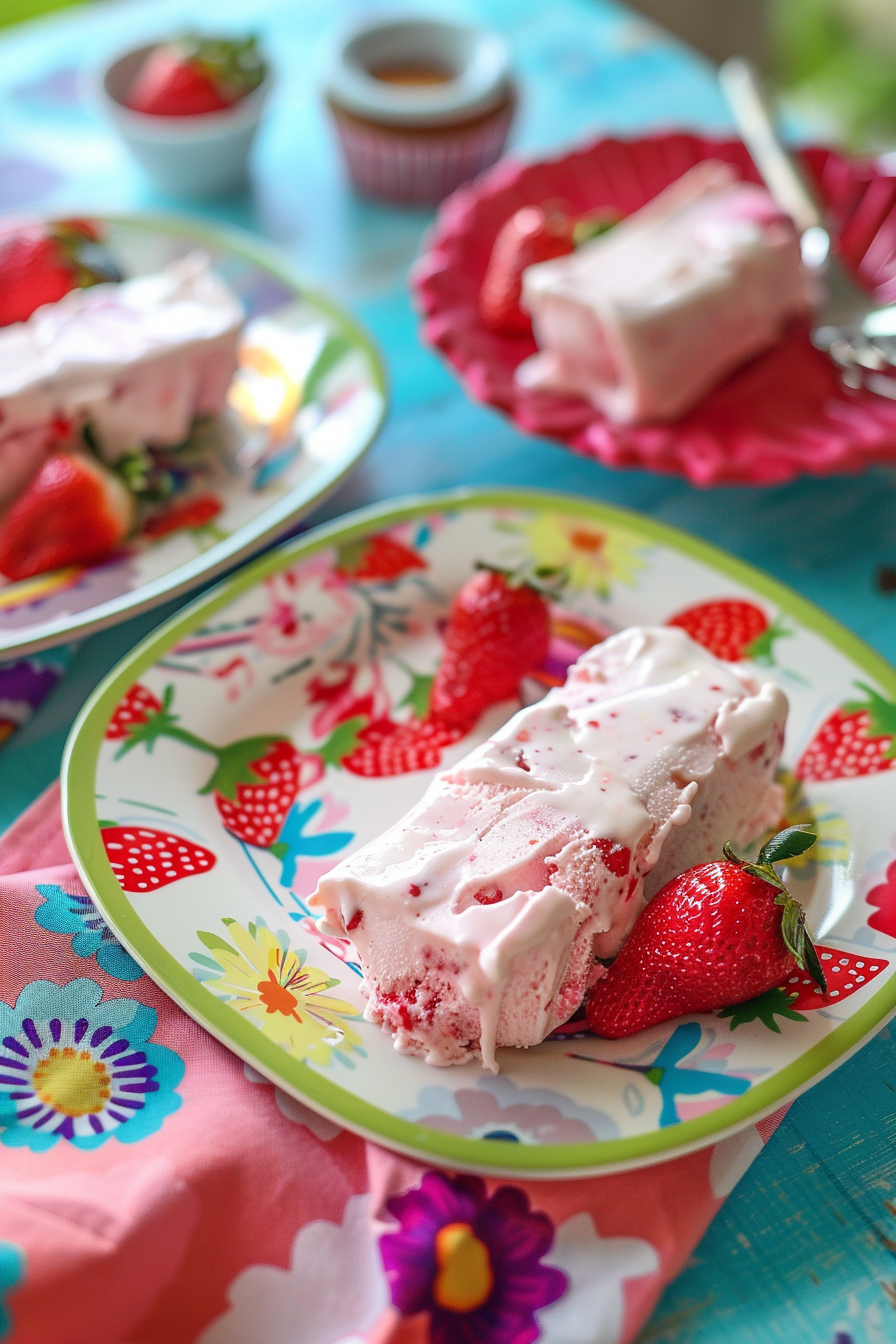 strawberry-shortcake-ice-cream-served Strawberry shortcake ice cream bars served at summer party