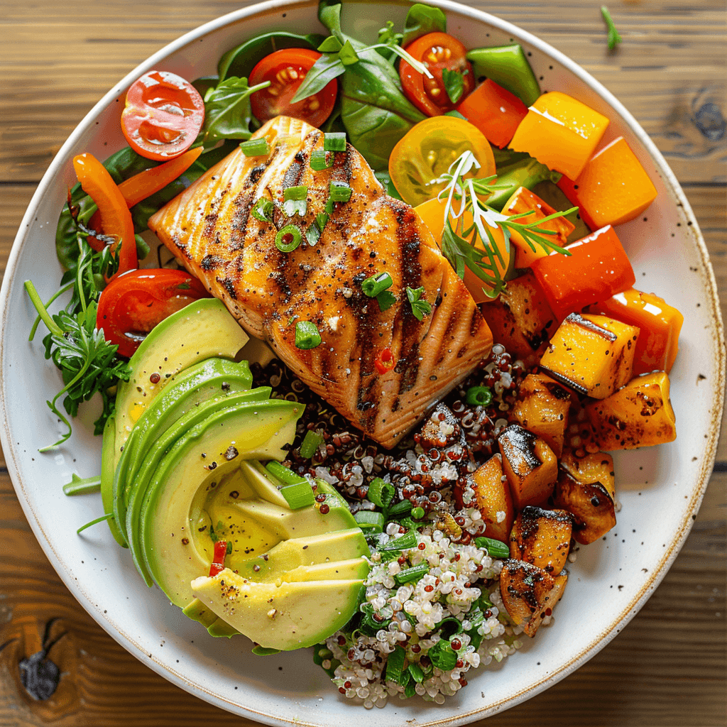 zepbound diet plan healthy plate with salmon and vegetables