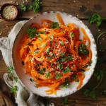 Korean Carrot Salad – The Zesty, Crunchy Classic You’ll Want Every Week 7 Top view of vibrant korean carrot salad served with sesame garnish and cilantro