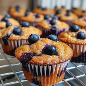 blueberry protein muffins cooling on rack