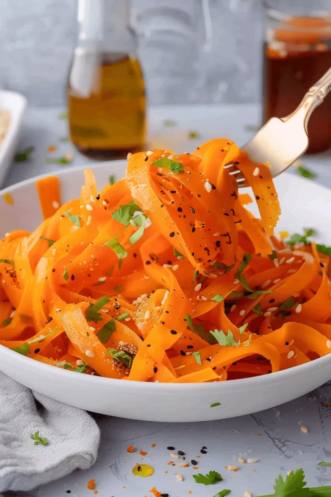 Carrot Ribbon Salad – A Simple, Healthy, and Flavorful Recipe 5 Rustic carrot ribbon salad with fresh parsley and crunchy seeds