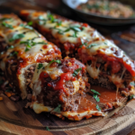 Stuffed Italian Meatloaf Recipe That’ll Blow Your Mind (Cheesy & Savory) 7 Sliced stuffed Italian meatloaf with gooey cheese and tomato sauce