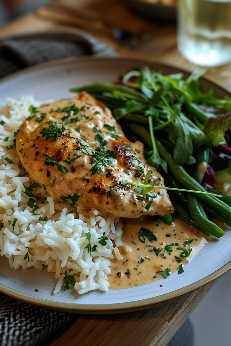 Creamy Smothered Chicken and Rice – A Soulful Comfort Classic with a Creamy Twist 10 creamy chicken rice serving suggestion