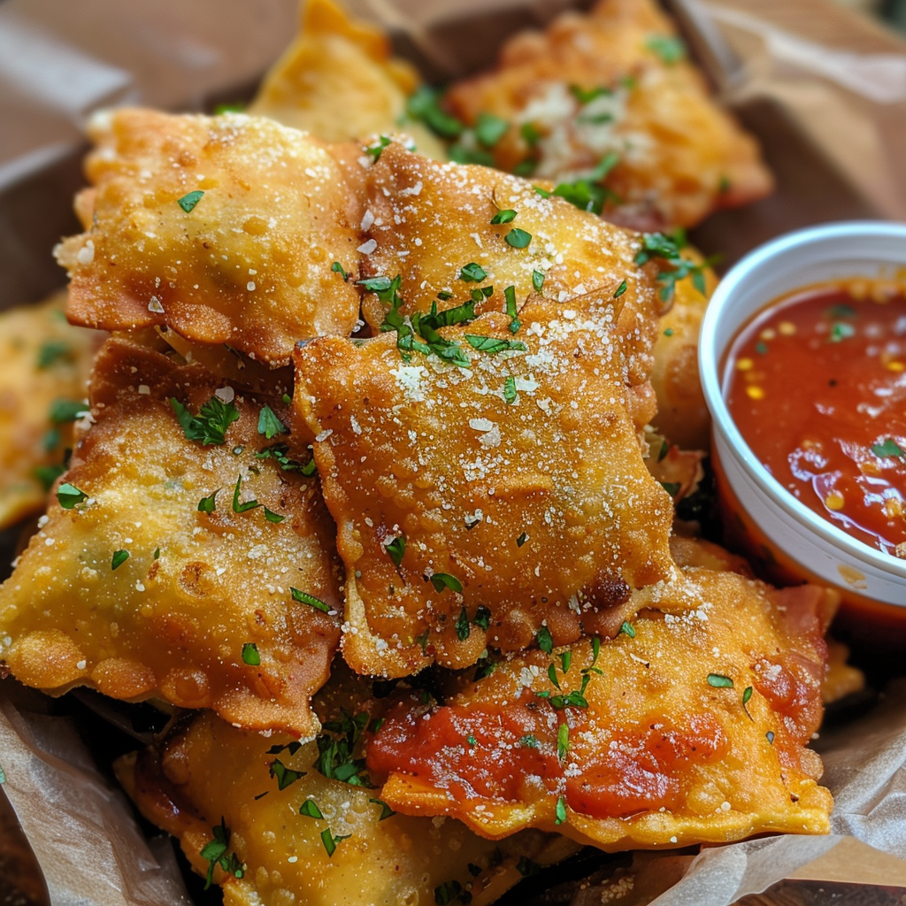 deep fried ravioli served with marinara sauce