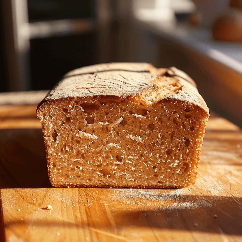 Sliced einkorn bread pullman on a cutting board