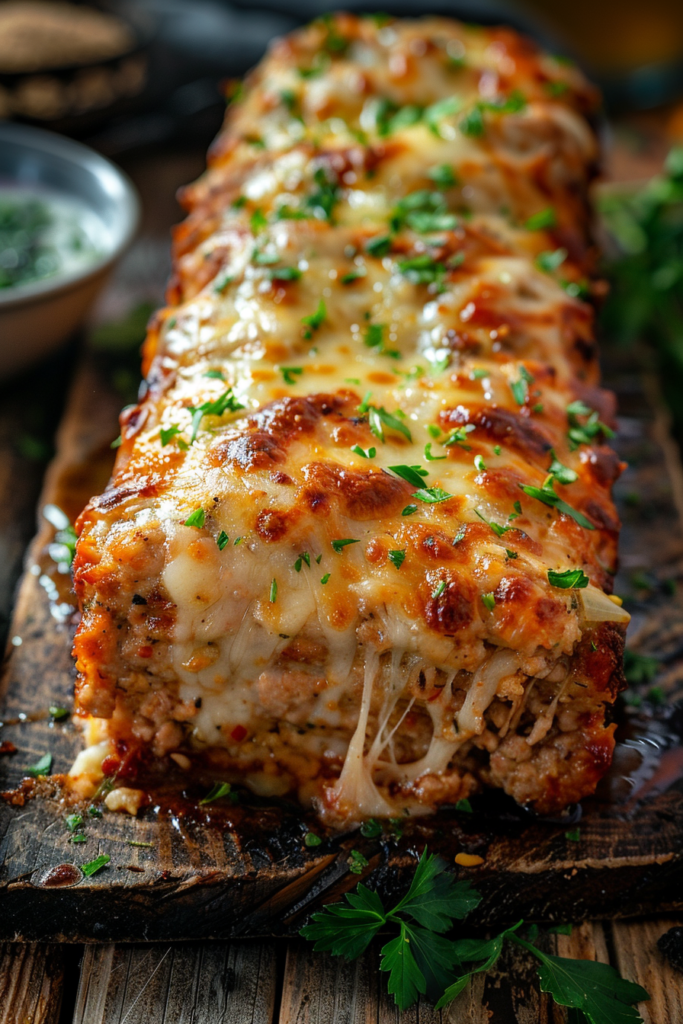 Garlic Parmesan Chicken Meatloaf – The Ultimate Juicy, Cheesy Twist to Classic Comfort 6 Juicy garlic parmesan chicken meatloaf with melted cheese and fresh parsley