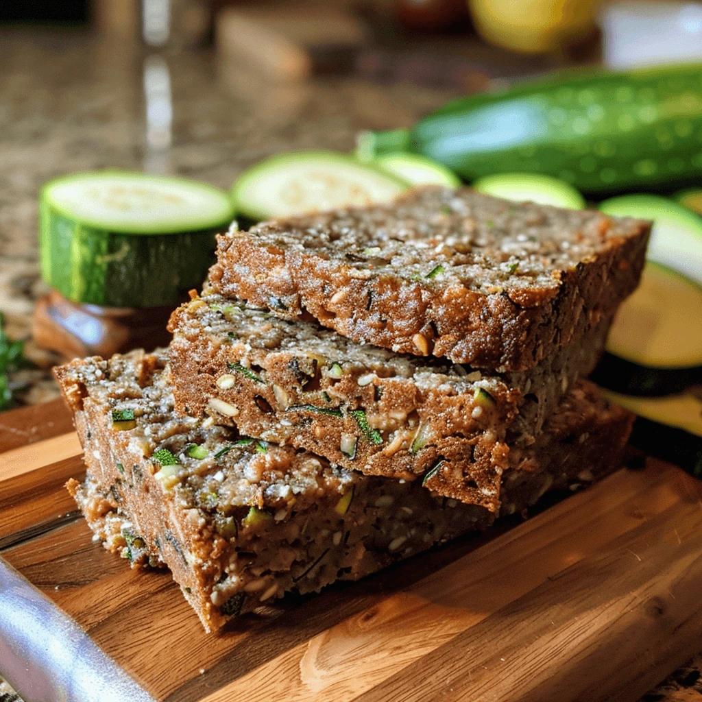 Sliced keto zucchini bread on cutting board