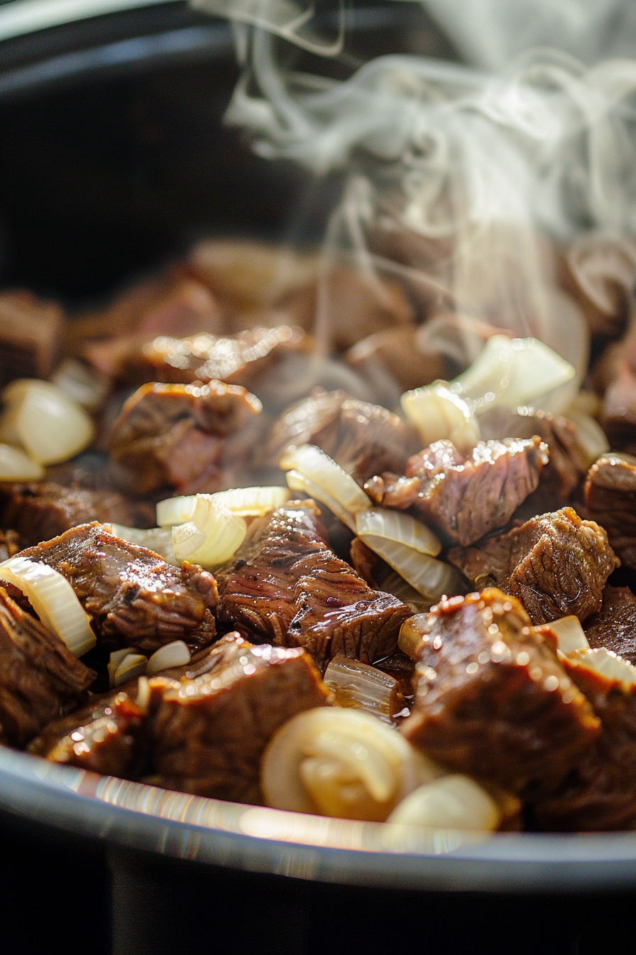 layering crockpot steak bites