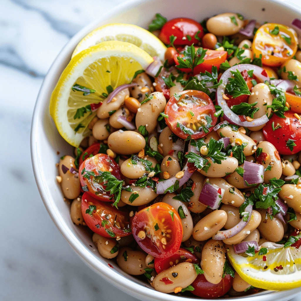 Marinated zaatar bean salad in bowl