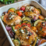 Mediterranean Chicken Zucchini Bake: A Flavor-Packed One-Pan Wonder 5 Close-up of Mediterranean chicken zucchini bake featuring roasted chicken thighs and zucchini slices