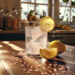 Detox water made from pink salt, ice, and lemon for weight loss in morning light