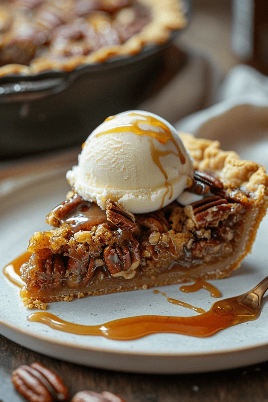 Pecan pie dump cake served with vanilla ice cream