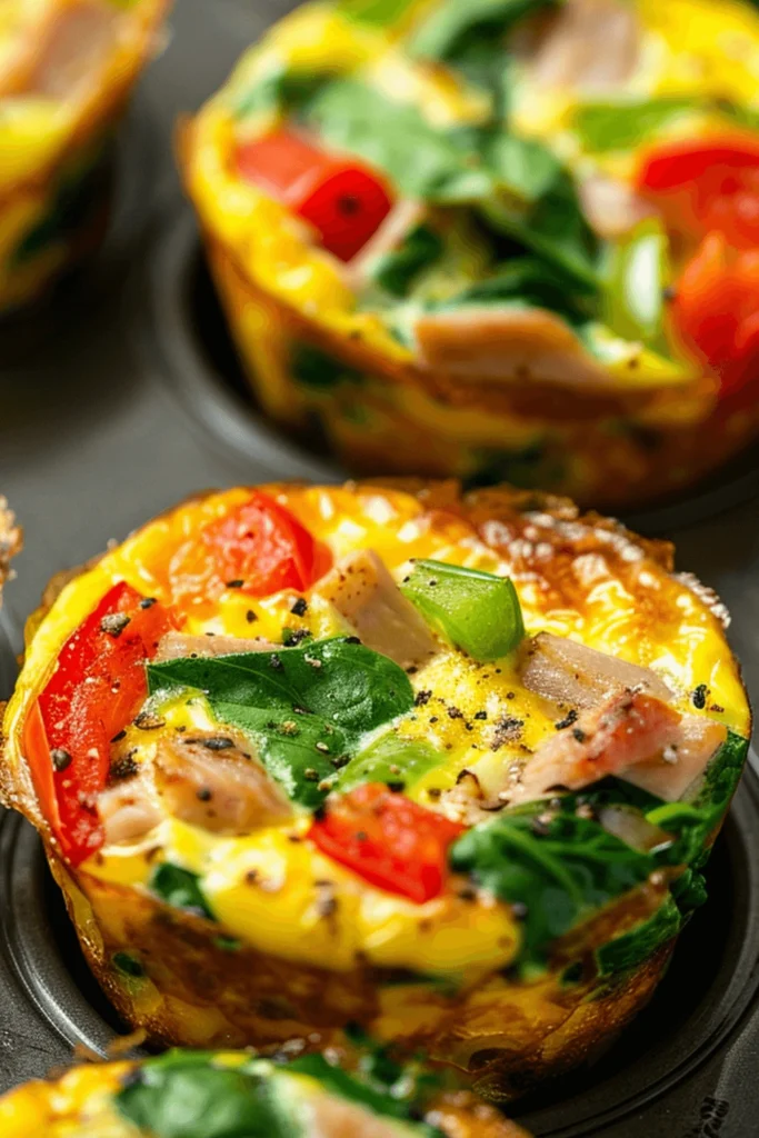 Frozen Wegovy Recipe for Easy Weight Loss: A Chill Way to Stay on Track 5 Close-up of a colorful turkey egg muffin with spinach, red and green bell peppers, and black pepper