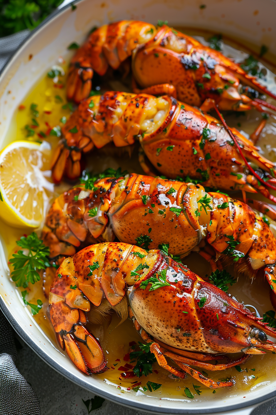 Butter Poached Lobster Tails with Garlic and Lemon