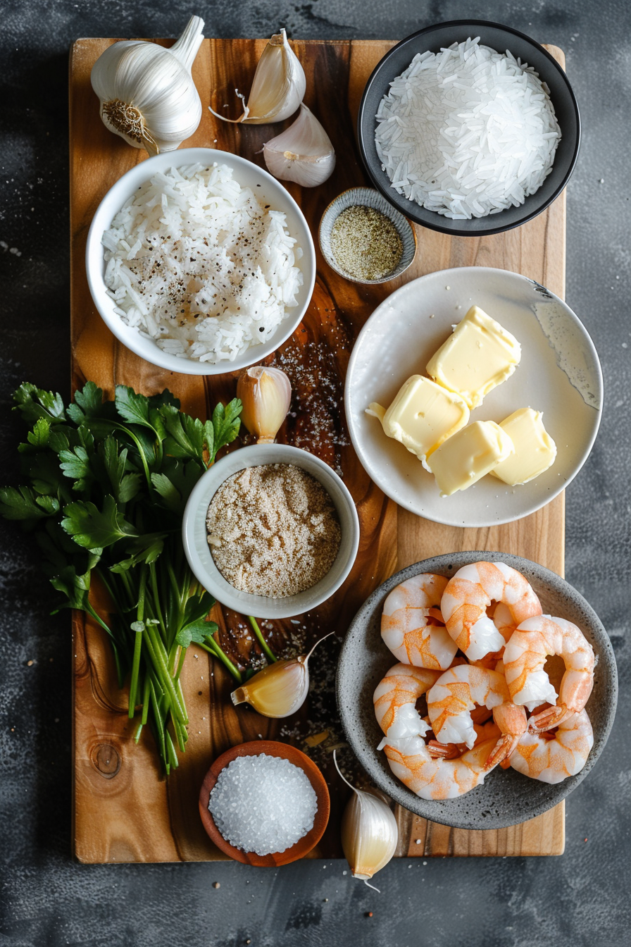 Ingredients for Creamy Garlic Butter Shrimp and Rice