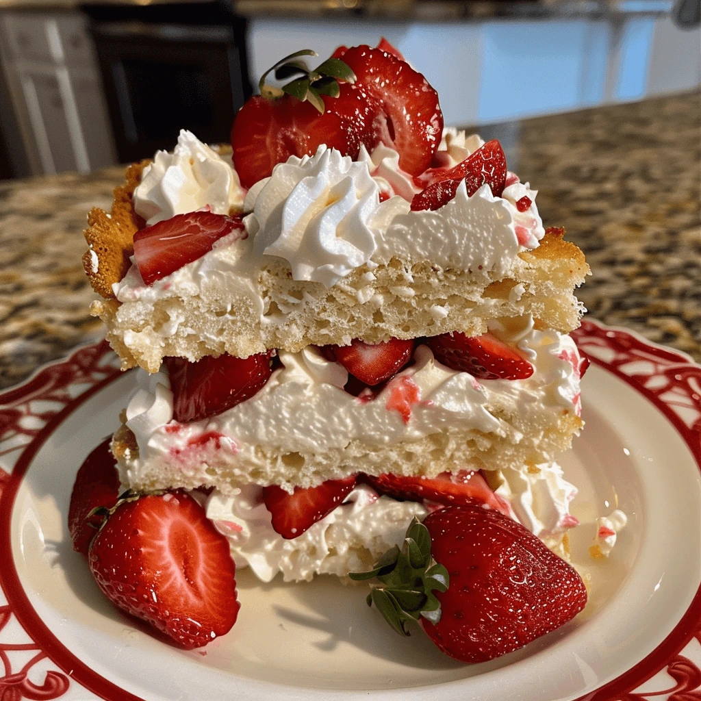 Delicious homemade strawberry shortcake with fresh berries and whipped cream