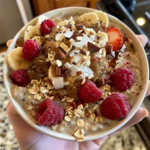 Creamy brown sugar overnight oats topped with bananas and cinnamon.
