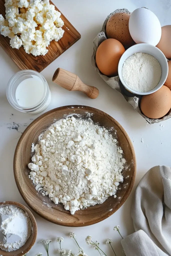 Cottage Cheese Bread Recipe – A Fluffy and Healthy Protein Twist 8 Cottage cheese bread recipe ingredients on counter