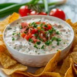 Boat Dip Recipe: Easy, Cheesy, and Perfect for Any Party 5 Creamy boat dip recipe topped with diced tomatoes and green onions, served with tortilla chips