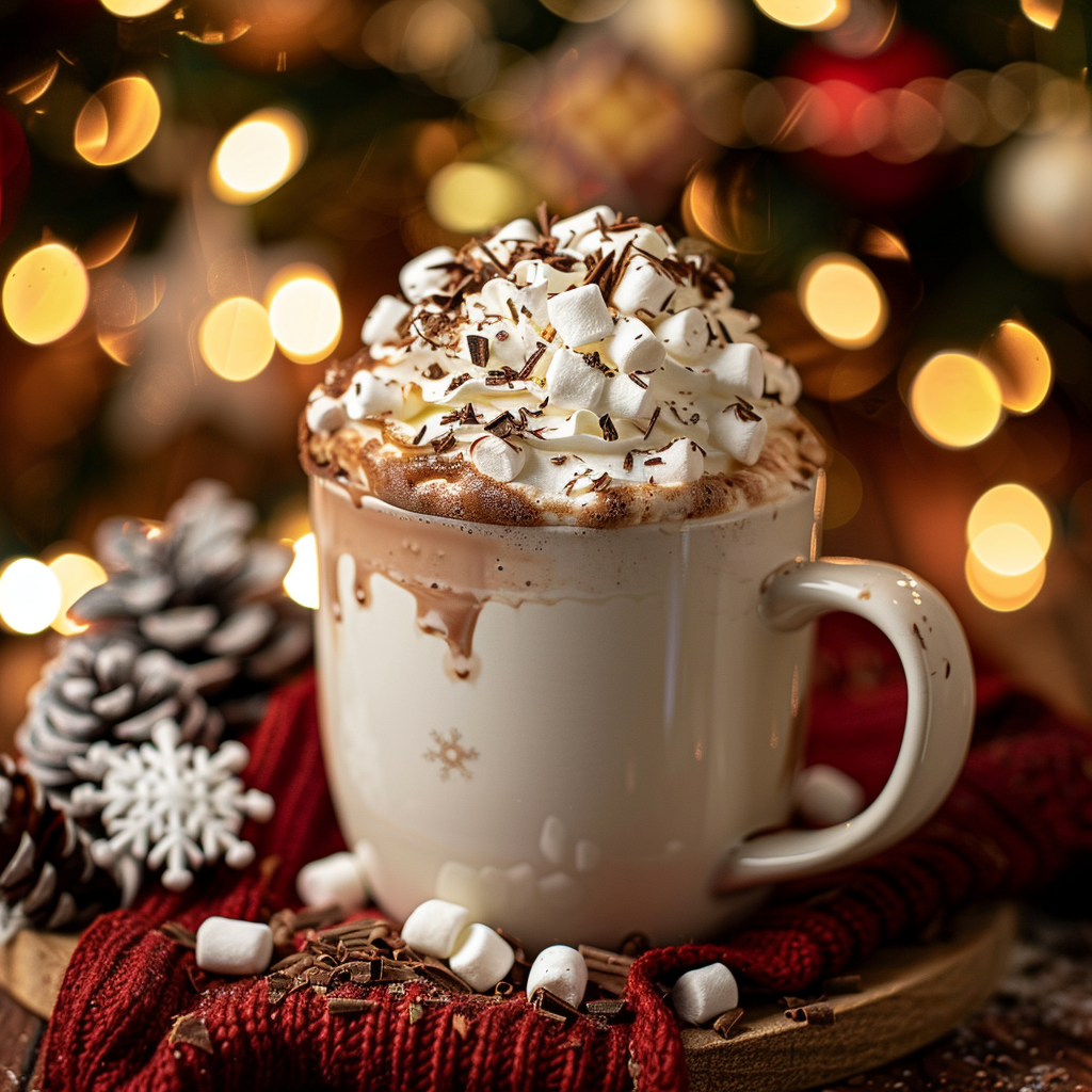 Creamy Disneyland hot chocolate topped with whipped cream and marshmallows