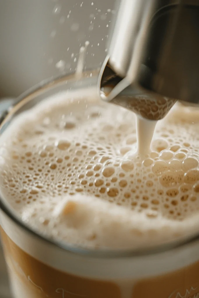 Frothing milk for Fluffy Seagull Latte