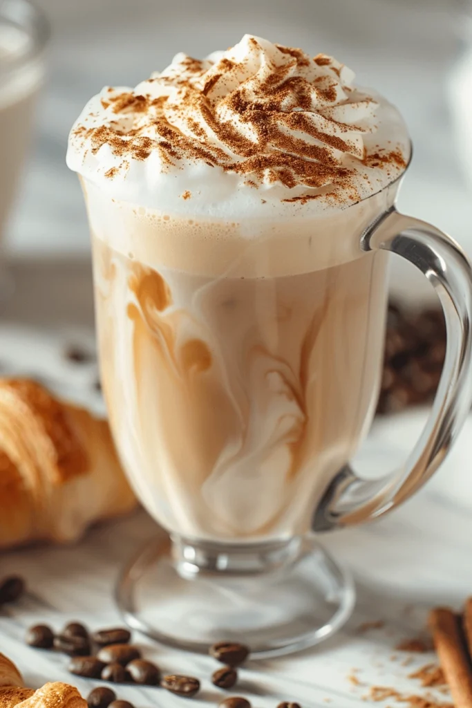Served Fluffy Seagull Latte with cinnamon and pastries