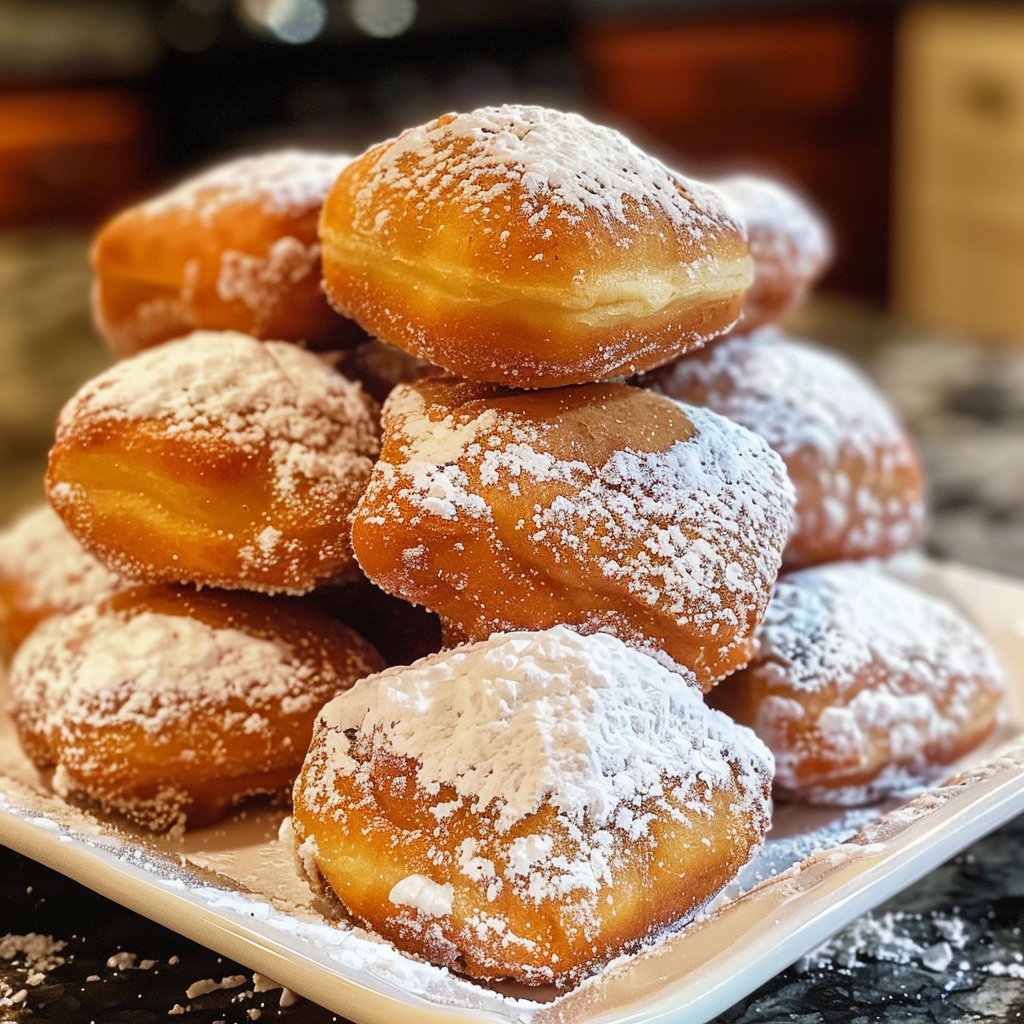 Gluten-Free Beignets 1 Freshly fried gluten-free beignets dusted with powdered sugar
