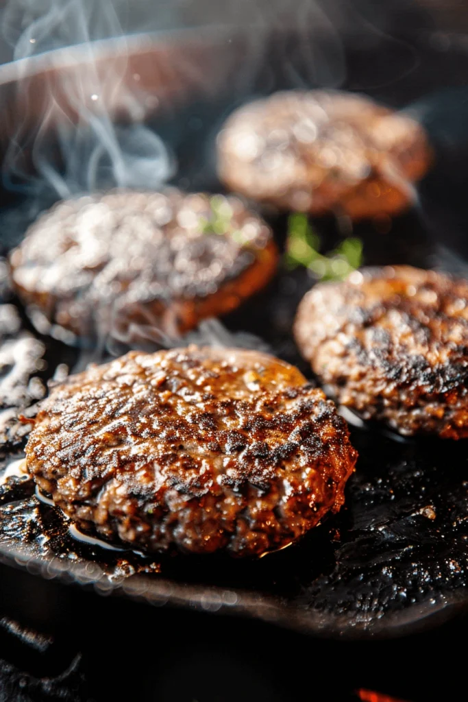 Gluten-free burger patties on clean grill