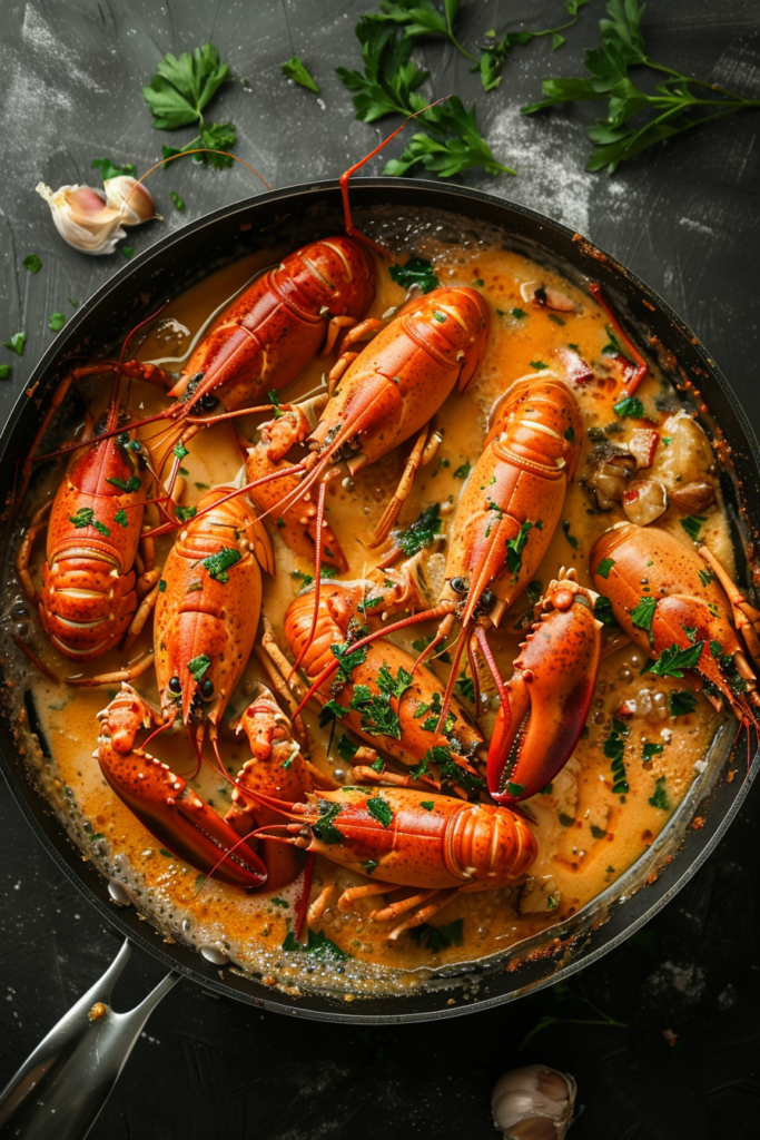 Butter-poached lobster tails in clarified butter