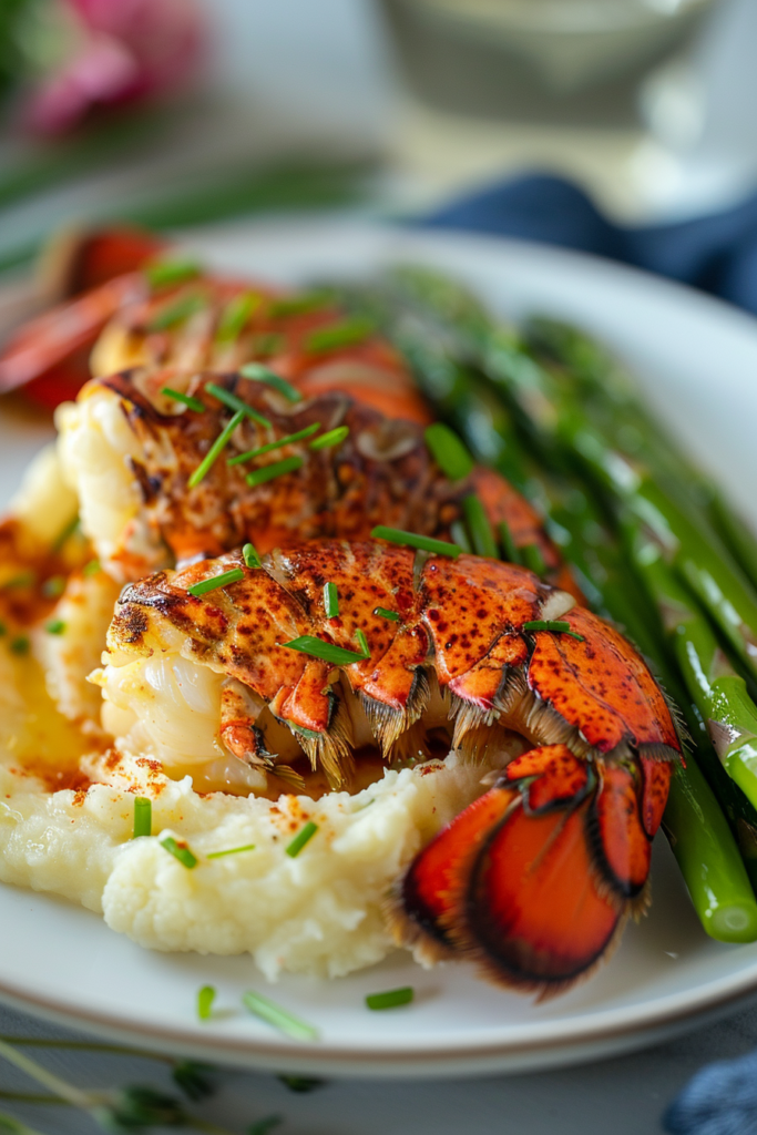 Lobster poached butter served with sides