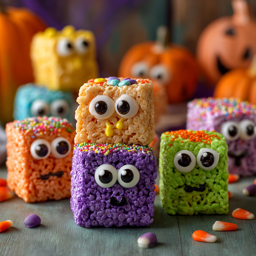 Rice Krispie Treat Monsters 1 Rice Krispie Treat Monsters dipped in candy melts with candy eyes