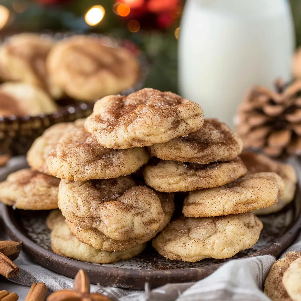 Homemade snickerdoodle cookies rolled in cinnamon sugar on a plate