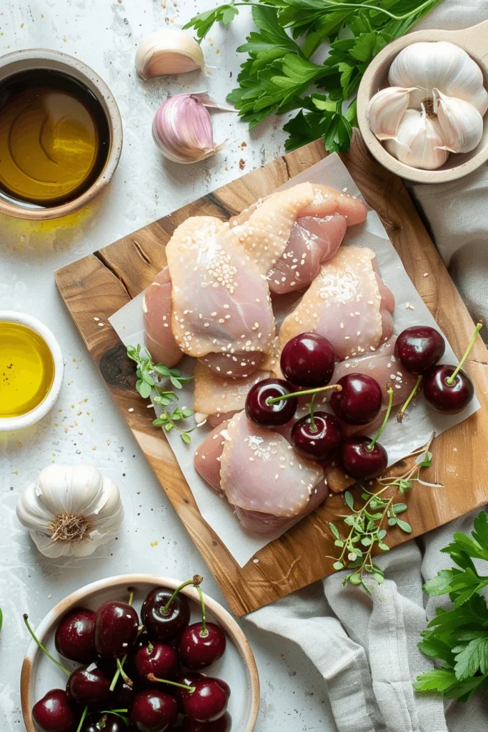 Ingredients for sticky cherry chicken thighs recipe