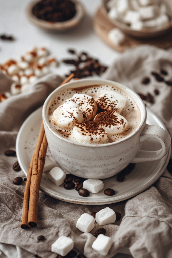 Served coffee loophole recipe with cinnamon and lemon slice