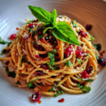 Cranberry Spaghetti on Plate with Fresh Herbs