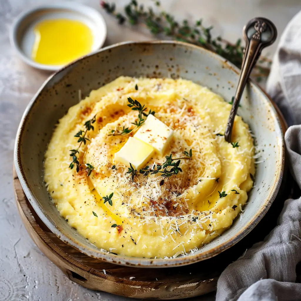 Creamy Italian Polenta With Parmesan 1 Bowl of creamy Italian polenta with Parmesan cheese and butter