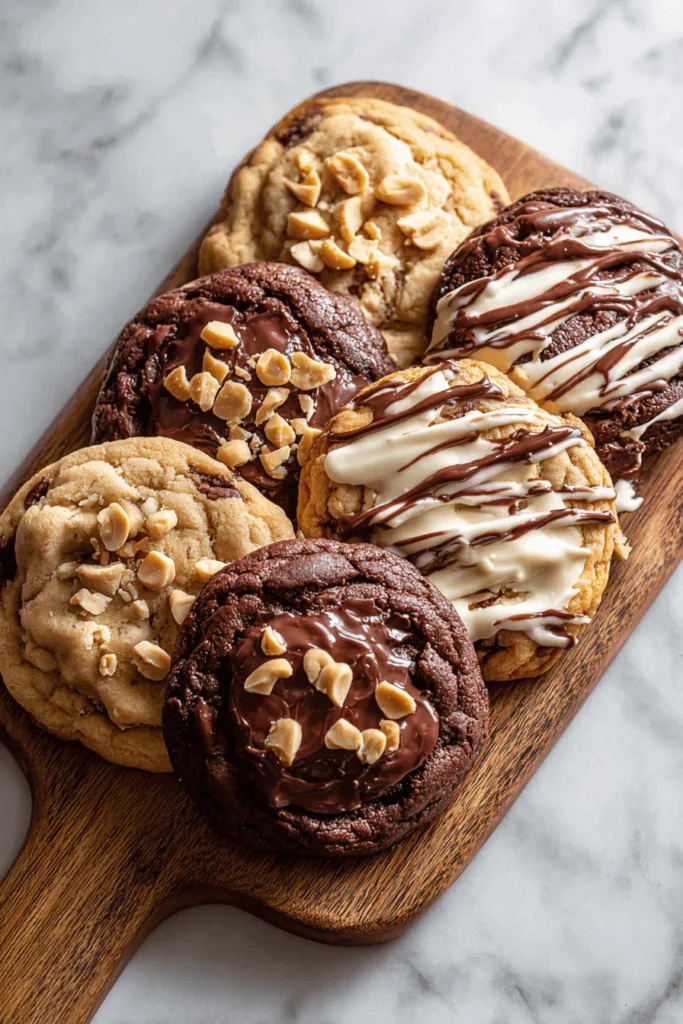 How to Make Gooey Lava Cookies – Irresistible Molten Chocolate Cookies 9 Variety of gooey lava cookies flavors on a dessert board