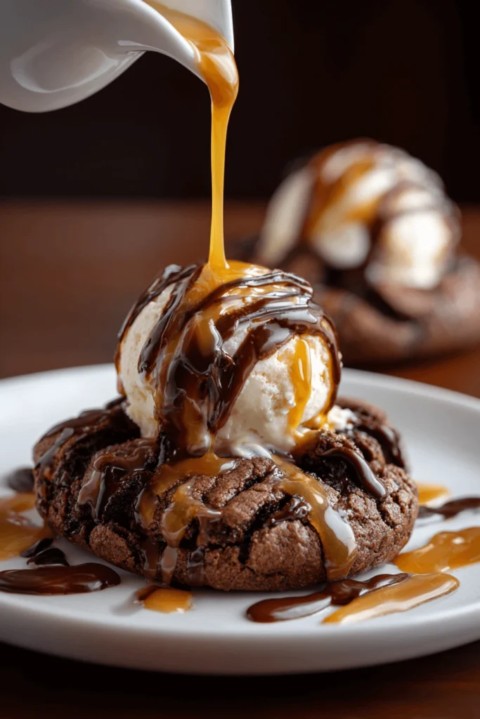 How to Make Gooey Lava Cookies – Irresistible Molten Chocolate Cookies 10 Gooey lava cookies served with ice cream and caramel