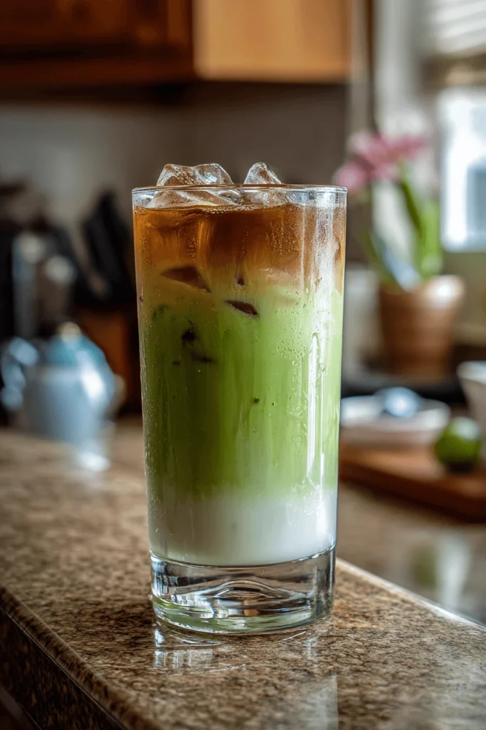 Iced Dirty Matcha Latte Layered Glass