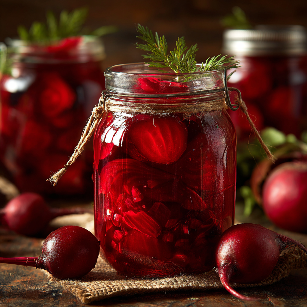 Mennonite Pickled Beets Recipe in a jar ready to serve