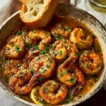 New Orleans BBQ Shrimp in buttery sauce with lemon and parsley